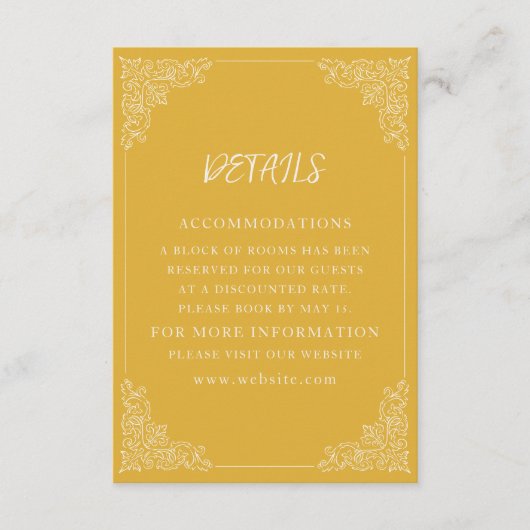 Elegante Goud Wit bruiloft Details Informatiekaartje (Voorkant)
