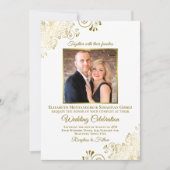 Elegante Goud & Wit Foto & QR Code Huwelijk Kaart (Voorkant)