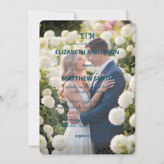 Elegante Goud & Wit Overlay foto Bloemen bruiloft Kaart (Voorkant)