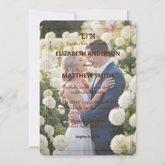 Elegante Goud & Wit Overlay foto Bloemen bruiloft Kaart (Voorkant)