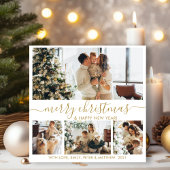 Elegante Goud Witte 4 Foto Collage Kerstmis Holid Feestdagenkaart