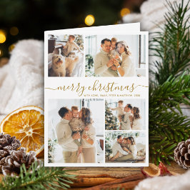 Elegante Goud Witte 5 Foto Collage Kerstmis Feestdagen Kaart