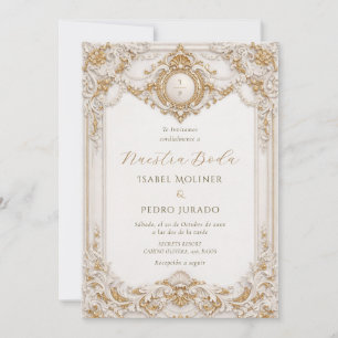 Elegante goud & witte barokke Nuestra Boda bruilof Kaart