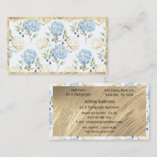 Elegante Goud Witte Blauwe Hortensia Bloemen Visitekaartje
