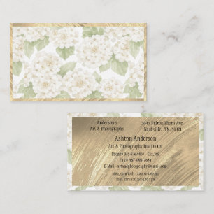Elegante Goud Witte Hortensia Bloemen Visitekaartje