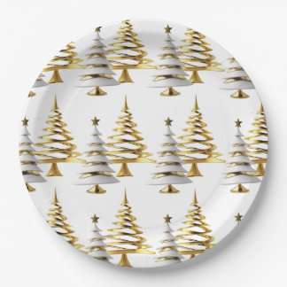 Elegante goud & witte Kerstmis winter sneeuw boom Papieren Bordje