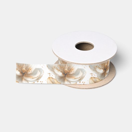 Elegante Goud & Witte Klaproos Bruiloft Satijnen Lint (Spoel)