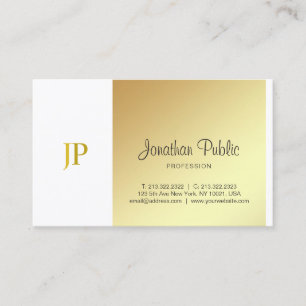 Elegante Goud Witte Monogram Platte Schrift Luxe Visitekaartje
