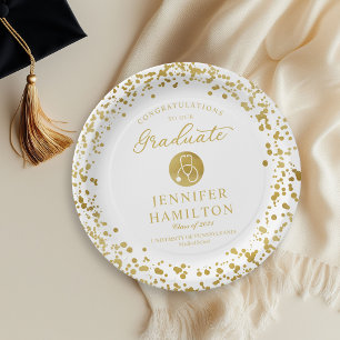 Elegante Goud Witte Verpleegster Dokter Afstuderen Papieren Bordje