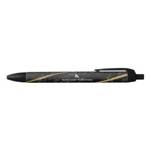 Elegante goud & zwart marmer gouden monogram zwarte inkt pen