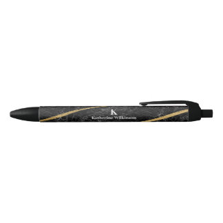 Elegante goud & zwart marmer gouden monogram zwarte inkt pen