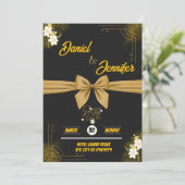 Elegante goud & zwart met witte bloem-huwelijks- save the date (Staand voorkant)
