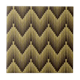 Elegante goud zwart sierpatroon decoratief tegeltje