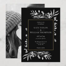 Elegante goud zwart wit blad foto bruiloft
