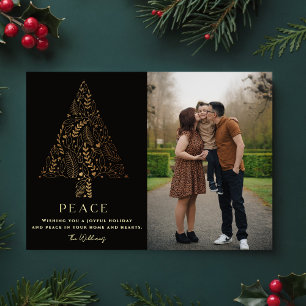 Elegante Goud & Zwarte Familiestamboom Kerst Foto  Feestdagenkaart