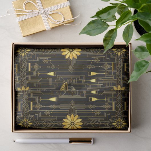 Elegante goud zwarte gatsby tissuepapier (Geschenk)