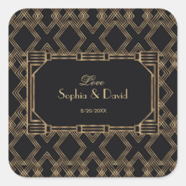 Elegante Goud Zwarte Great Gatsby Jaren 20 Huwelij Vierkante Sticker