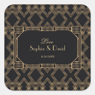 Elegante Goud Zwarte Great Gatsby Jaren 20 Huwelij Vierkante Sticker