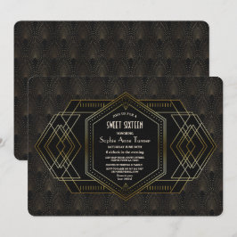 Elegante Goud Zwarte Great Gatsby Sweet Sixteen Kaart