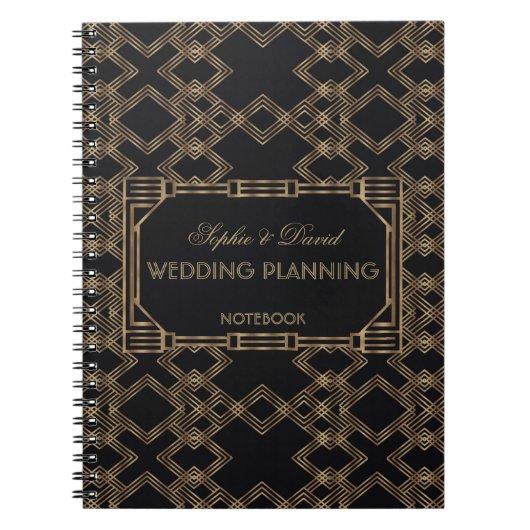 Elegante Goud Zwarte Great Gatsby Trouw Planner Notitieboek (Voorkant)