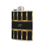 Elegante Goud Zwarte Metaal uitzicht Monogram Naam Heupfles (Links)