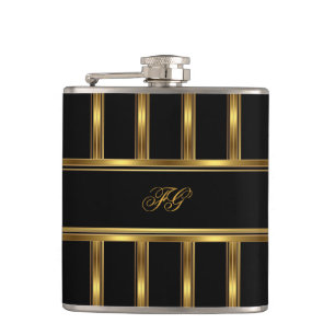 Elegante Goud Zwarte Metaal uitzicht Monogram Naam Heupfles