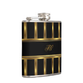 Elegante Goud Zwarte Metaal uitzicht Monogram Naam Heupfles (Rechts)