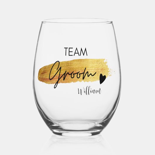 Elegante Goud & Zwarte Moderne Typografie Team Bru Wijnglas Zonder Voet (Voorkant)