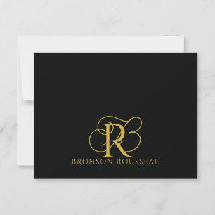 Elegante goud-zwarte monogram notitiekaartje