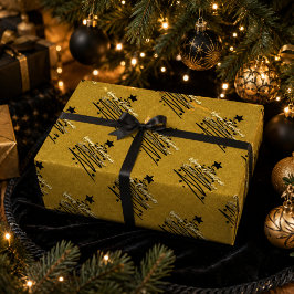 Elegante Goud Zwarte Vrolijk Kerstfeest Gelukkig N Cadeaupapier