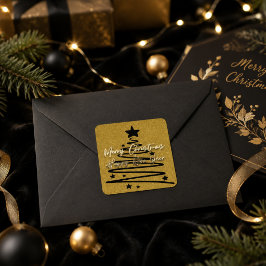 Elegante Goud Zwarte Vrolijk Kerstfeest Gelukkig N Vierkante Sticker