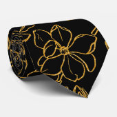 Elegante goudader bloemendesign op zwart stropdas (Opgerold)