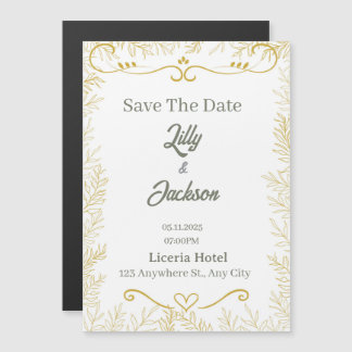 Elegante Goudblad Save-the-Date Kaart | Modern Huw Magnetische Uitnodiging