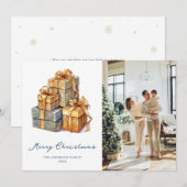Elegante goudblauwe foto Vrolijke kerst Kaart (Voorkant / Achterkant)