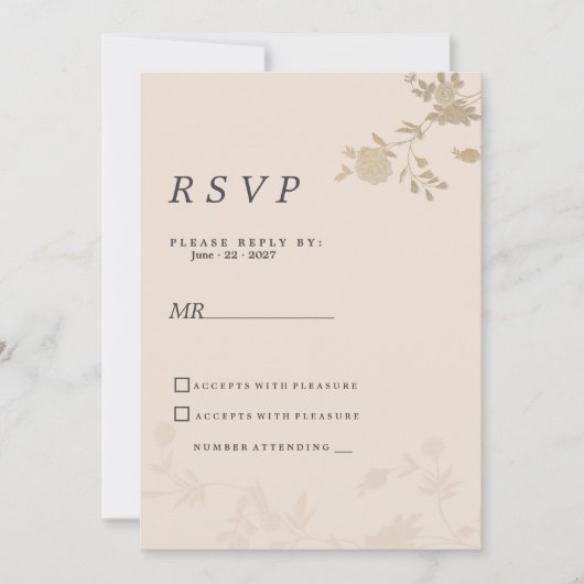 Elegante goudblush perzik romantische bloemen RSVP Kaart (Voorkant)
