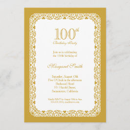 Elegante gouden 100ste verjaardagsfeestje Uitnodig Kaart