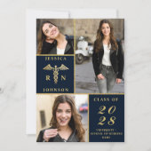 Elegante Gouden 3 FOTO Verpleegkundige Afstudeerfe Kaart (Voorkant)