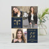 Elegante Gouden 3 FOTO Verpleegkundige Afstudeerfe Kaart (Staand voorkant)