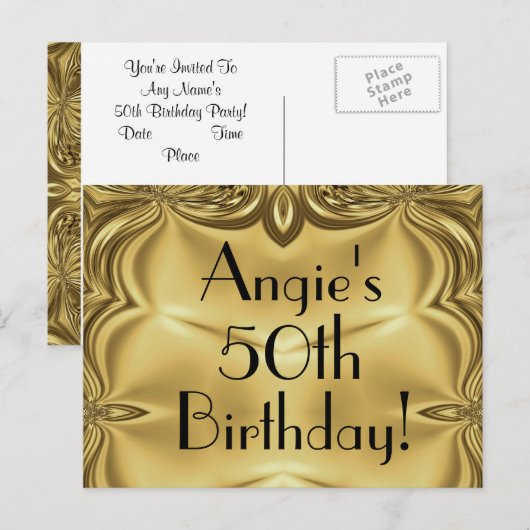 Elegante gouden 50e verjaardag uitnodiging Briefka (Voorkant / Achterkant)