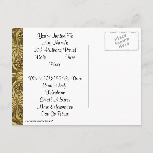 Elegante gouden 50e verjaardag uitnodiging Briefka (Achterkant)