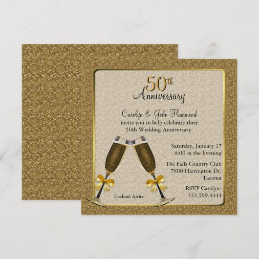 Elegante Gouden 50ste Huwelijksverjaardag Kaart (Voorkant / Achterkant)