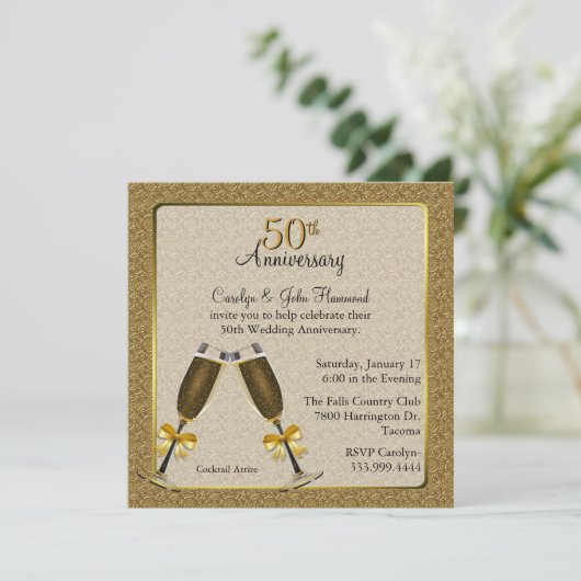 Elegante Gouden 50ste Huwelijksverjaardag Kaart (Staand voorkant)