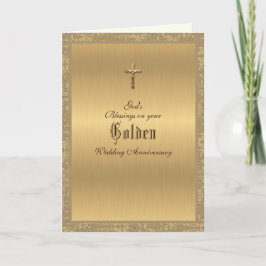 Elegante gouden 50ste trouwdag religieus kaart
