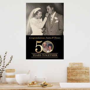 Elegante Gouden 50ste Verjaardag Foto Poster