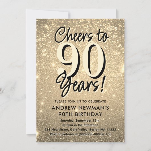 Elegante gouden 90e verjaardag uitnodiging (Voorkant)