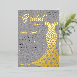 Elegante Gouden Accent Bruiloftsdouche Jurk Folie Uitnodiging