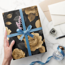 Elegante gouden accent roos zwart bloemmotief