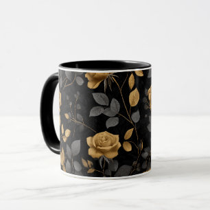 Elegante gouden accent roos zwart bloemmotief mok