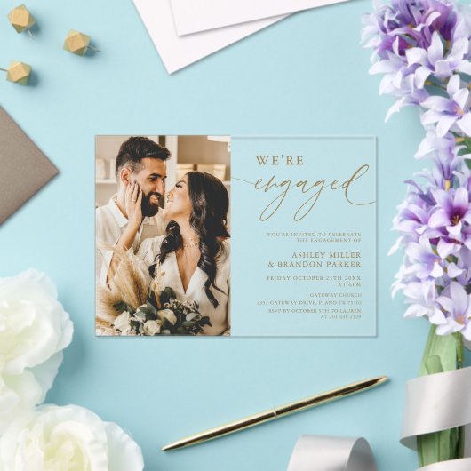 Elegante gouden acryl verlovingsfeest acryl uitnodigingen (Insitu (Huwelijk))