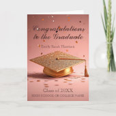 Elegante gouden afstudeerdop met Confetti op roze Kaart (Voorkant)